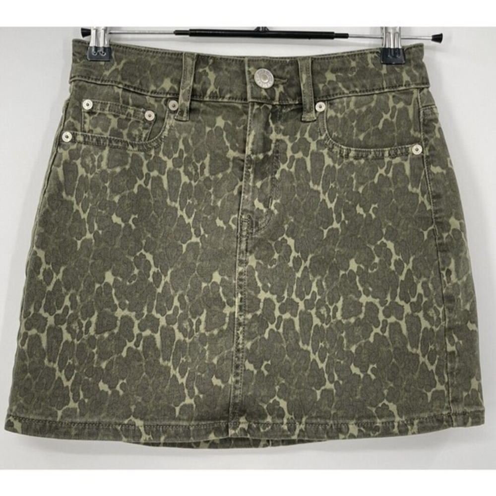 American Eagle Outfitters Womens Hi Rise Mini Skirt Olive‎ Leopard Print Size 0